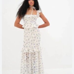 For Love & Lemons Ivory Maxi Dress with Blue Floral Print